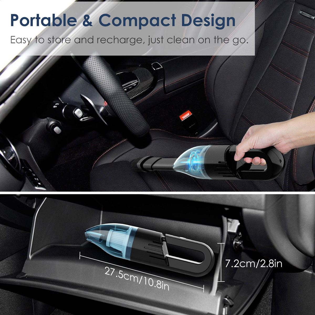 ELEGIANT Car Vacuum Cordless Handheld Vacuum Cleaner with USB Charging,  Powerful Suction For Home & Auto